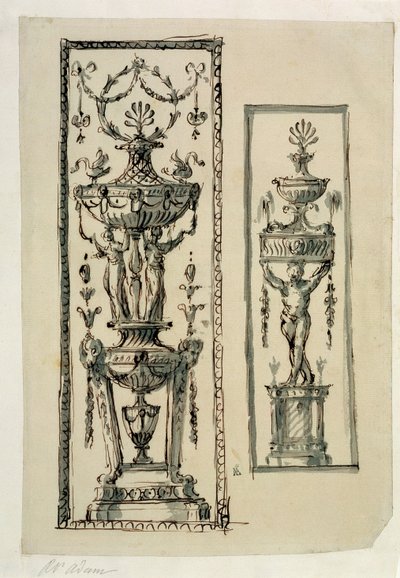 Sketched designs for ornate panels by Robert Adam